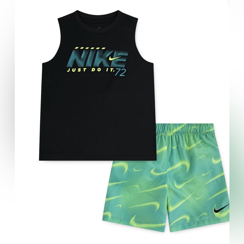 Nike Dri-Fit “Just Do It” Tank and Shorts in Black and Green, Size 4